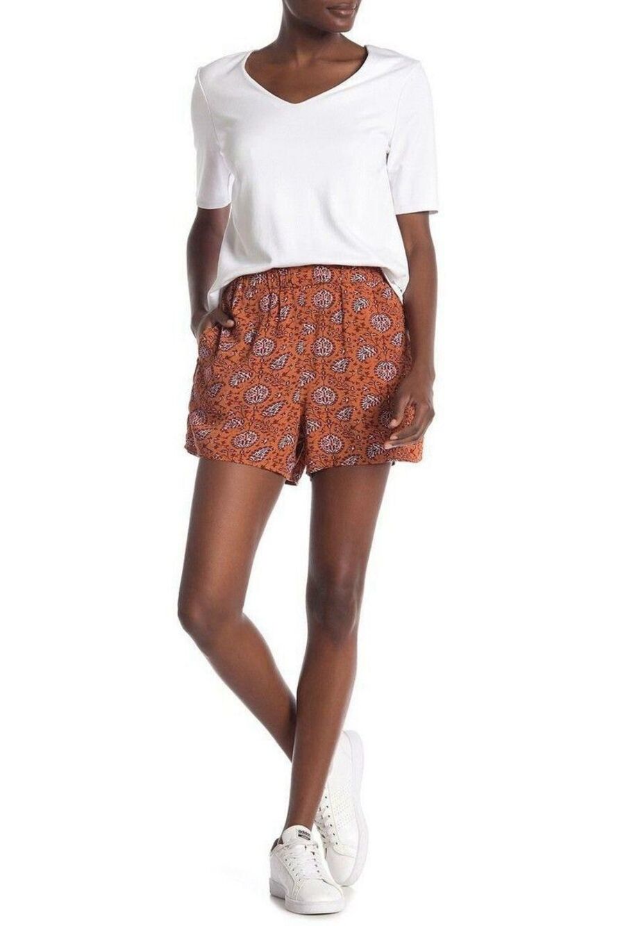 Madewell Floral Pull On Shorts Small Brown Pattern Elastic Waist Casual EUC